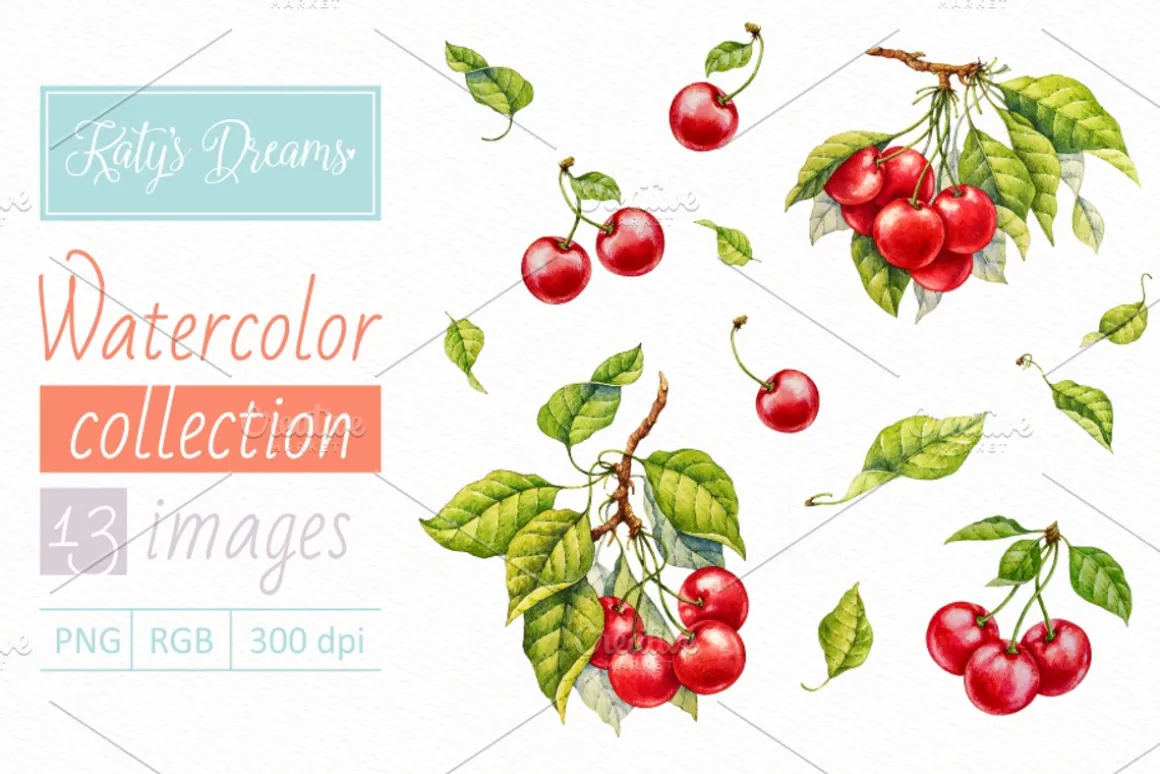 Cherry. Watercolor collection