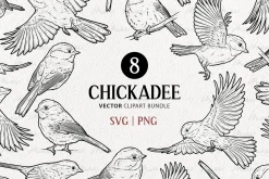 Chickadee Bird Vector Line Art Set