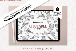 Chickadee Bird Vector Line Art Set