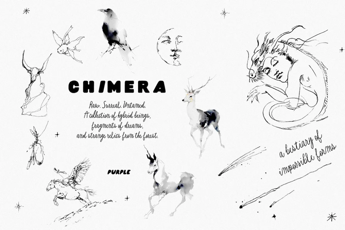 CHIMERA: Raw Surreal Line Art