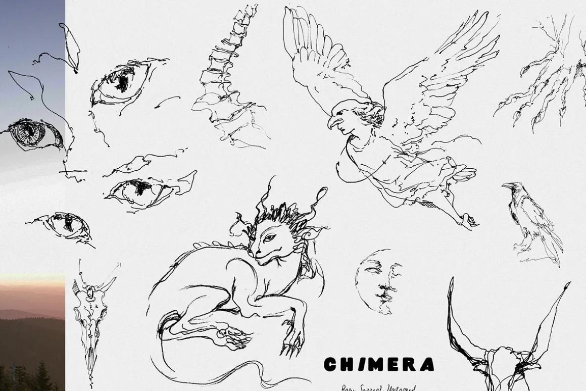 CHIMERA: Raw Surreal Line Art