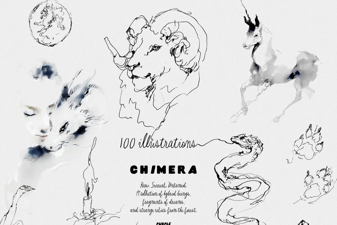 CHIMERA: Raw Surreal Line Art