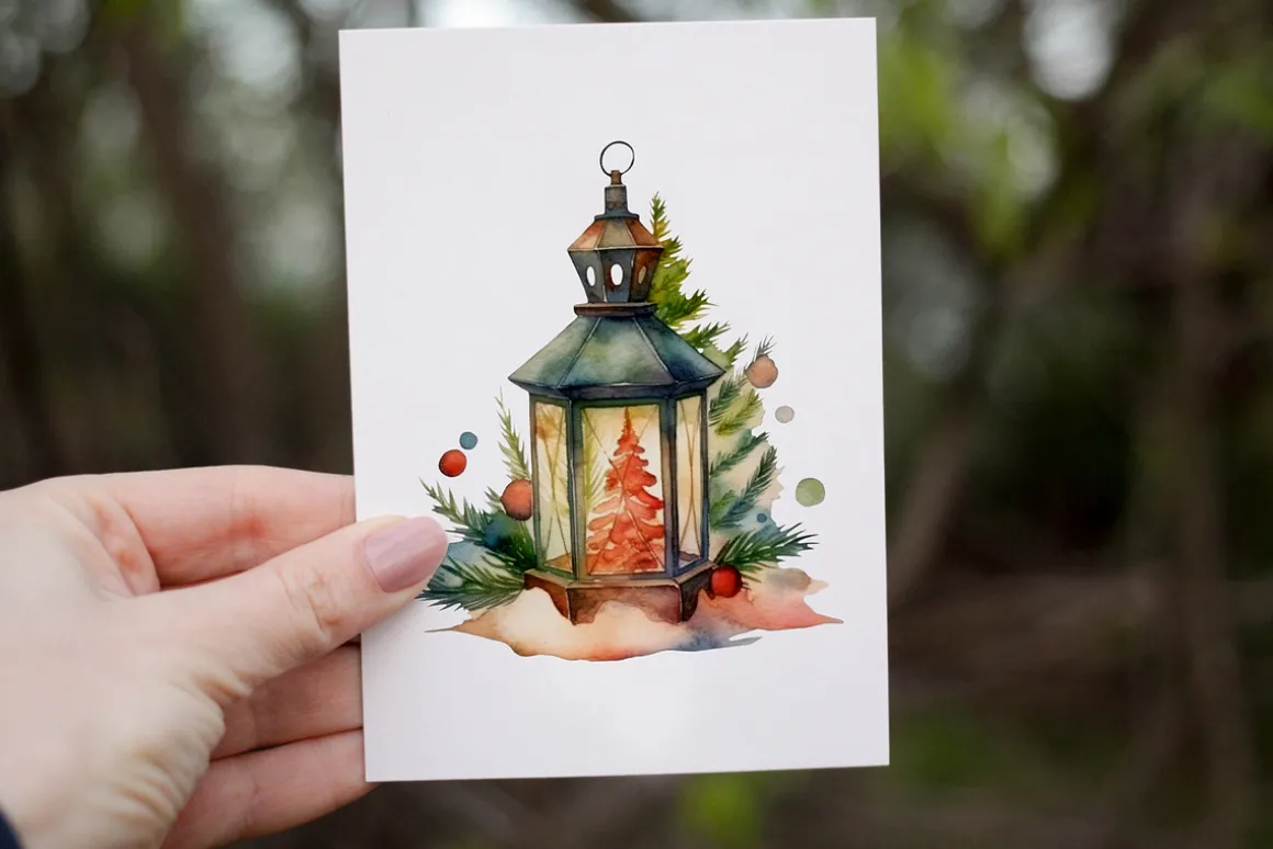 Christmas Lanterns Clipart. AI