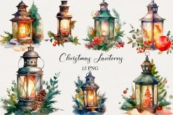 Christmas Lanterns Clipart. AI