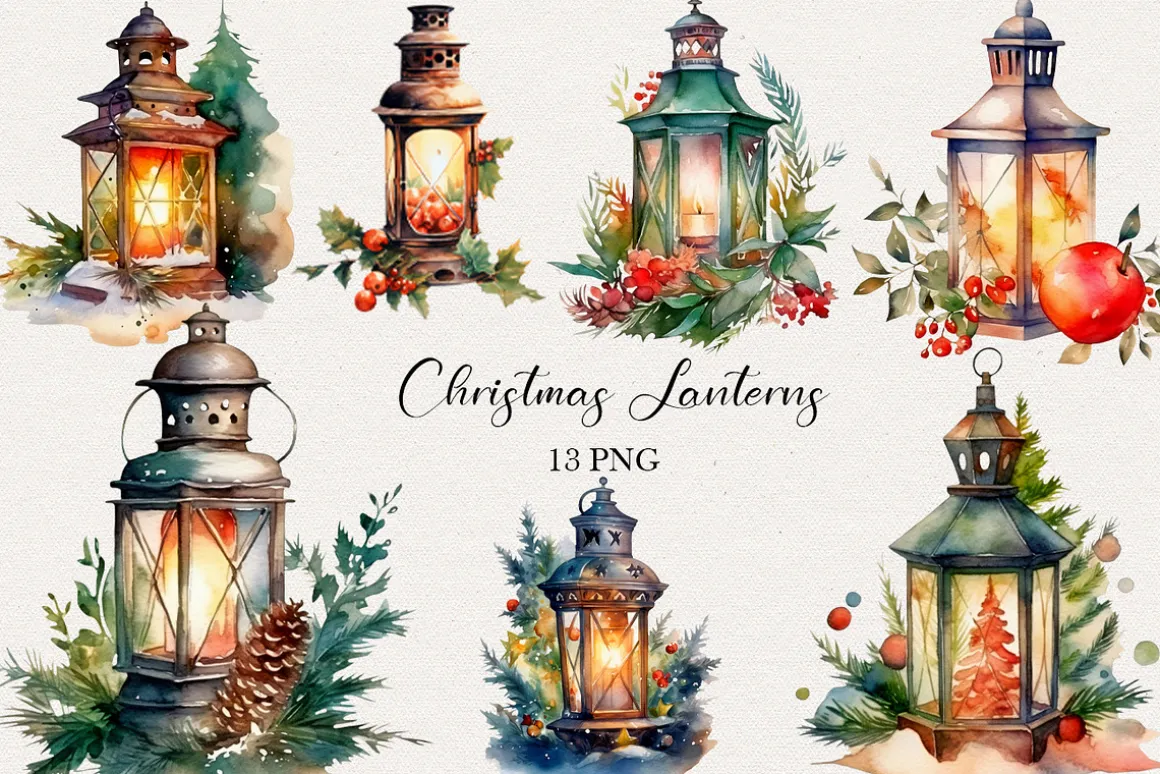 Christmas Lanterns Clipart. AI