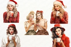 Christmas Coffee Watercolor Clipart