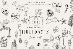 Christmas holiday doodle line art