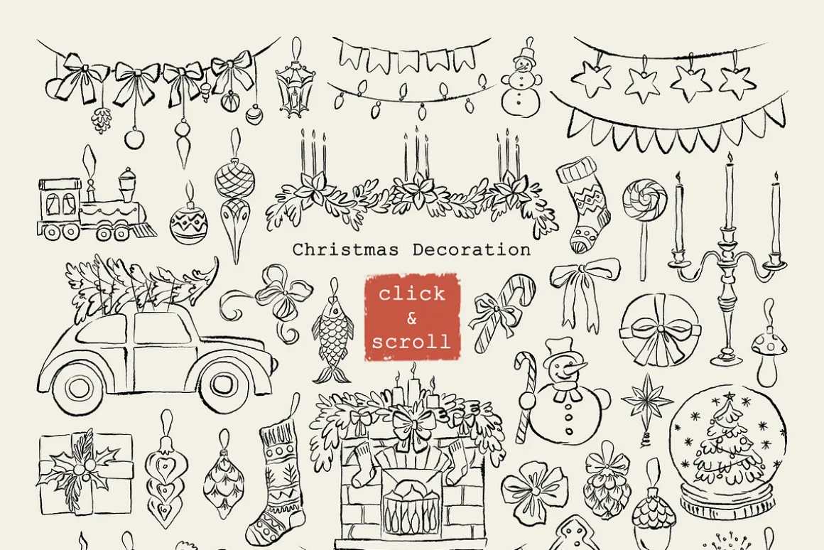 Christmas Line Art Hand Drawn Set