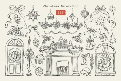 Christmas Line Art Hand Drawn Set