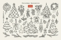 Christmas Line Art Hand Drawn Set
