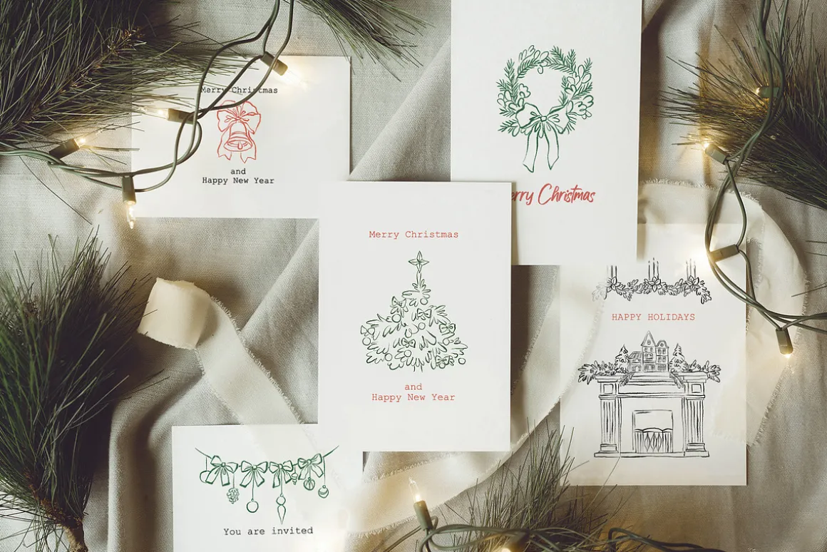 Christmas Line Art Hand Drawn Set