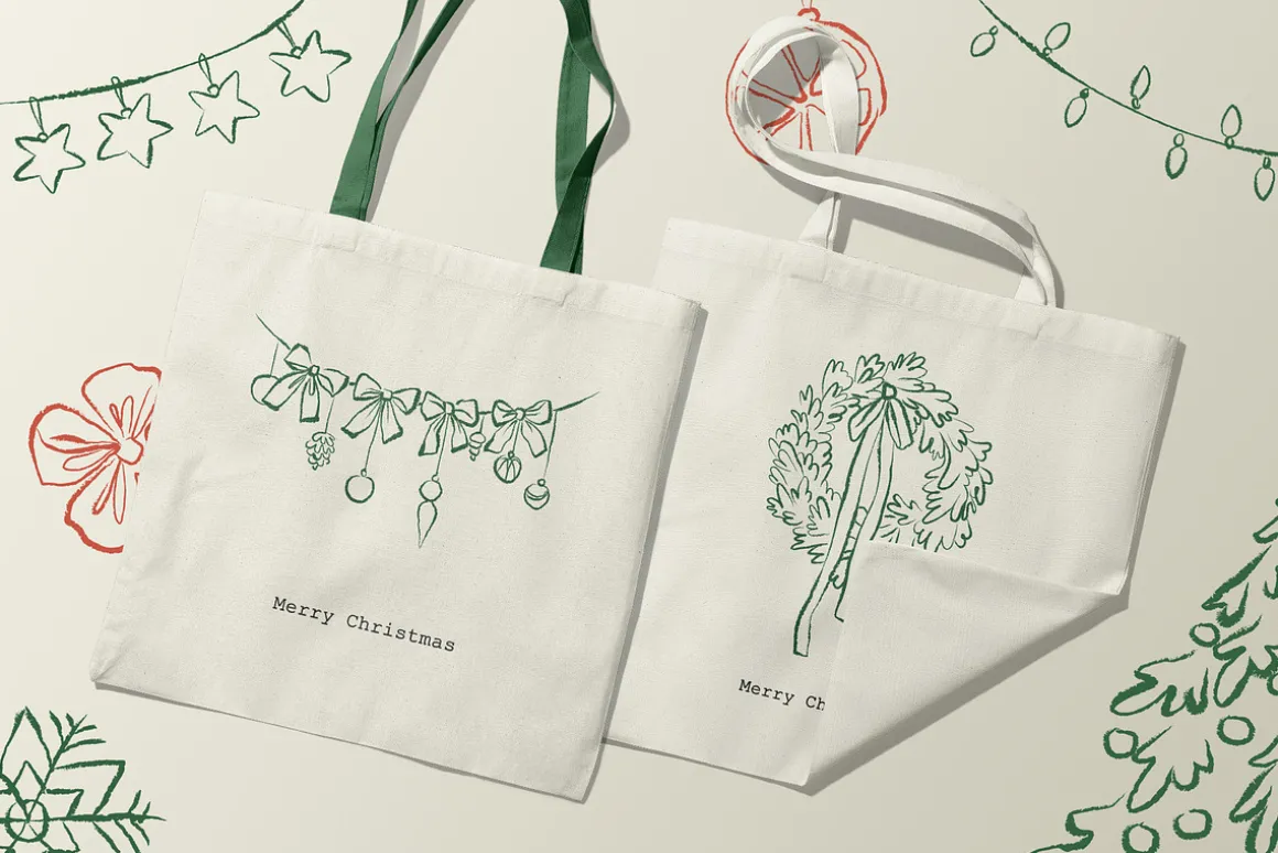 Christmas Line Art Hand Drawn Set