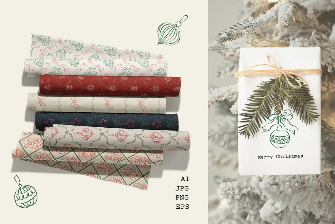 Christmas Line Art Hand Drawn Set