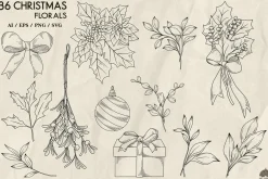 Christmas Poinsettia Line Drawing
