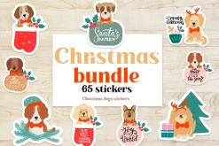 Christmas Socks dog stickers. Puppy
