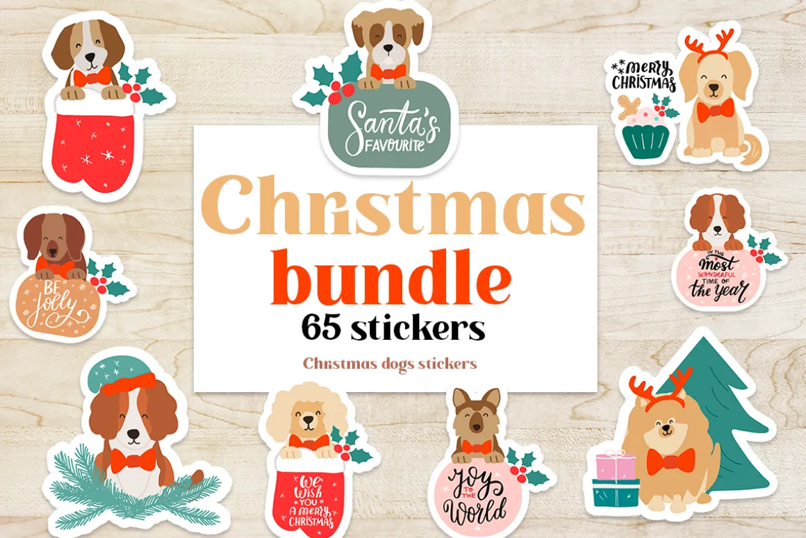 Christmas Socks dog stickers. Puppy