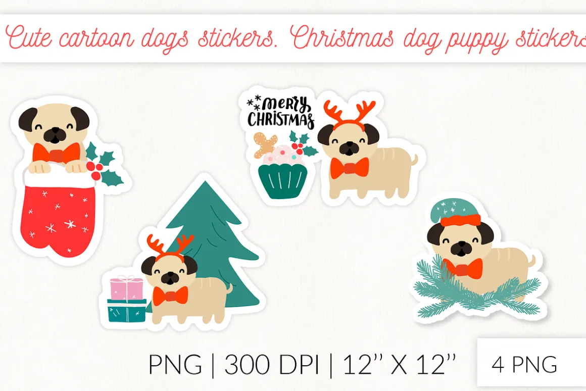 Christmas Socks dog stickers. Puppy