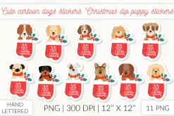 Christmas Socks dog stickers. Puppy