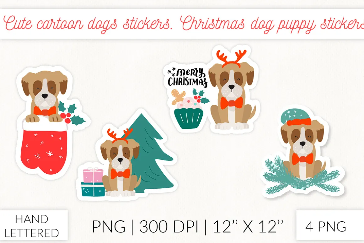 Christmas Socks dog stickers. Puppy