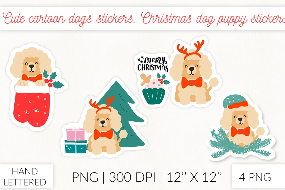 Christmas Socks dog stickers. Puppy