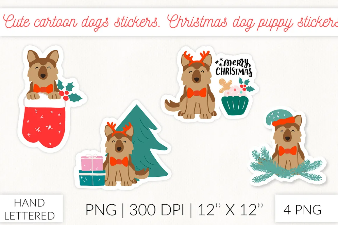 Christmas Socks dog stickers. Puppy