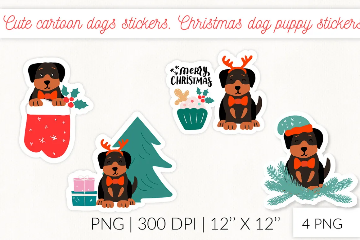 Christmas Socks dog stickers. Puppy