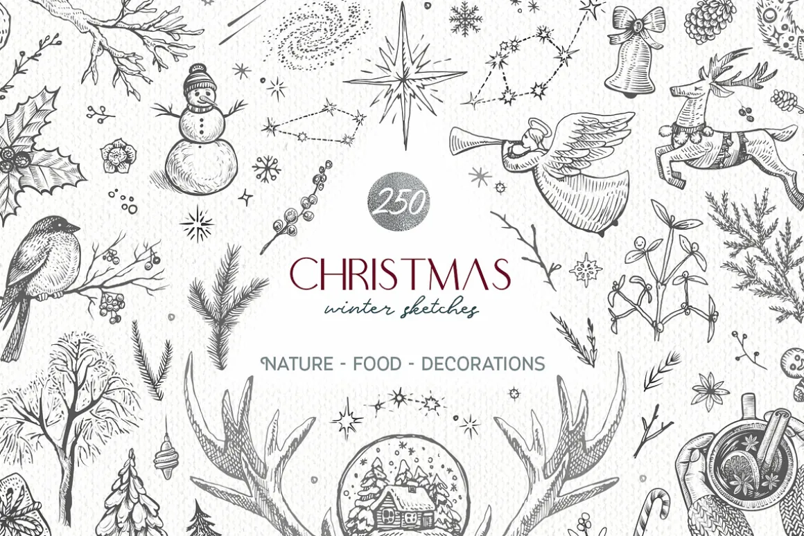 Christmas winter sketches - vector
