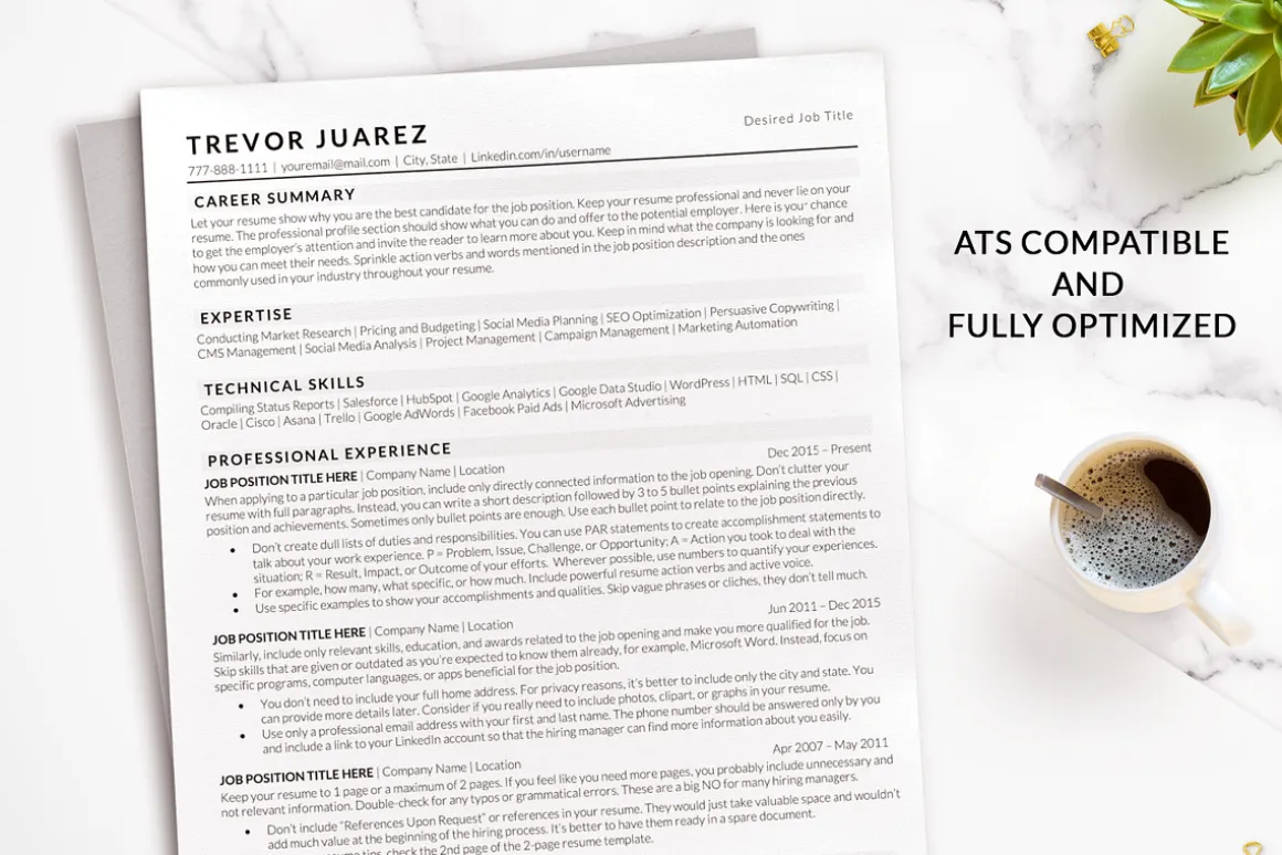 Classic ATS Resume Template Word/Mac
