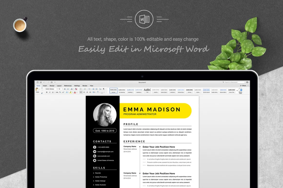 Clean & Modern Resume Template Word