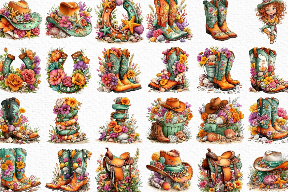 Coastal Cowgirl Clipart Bundle
