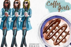 Coffee girl watercolor clip art