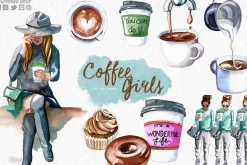 Coffee girl watercolor clip art