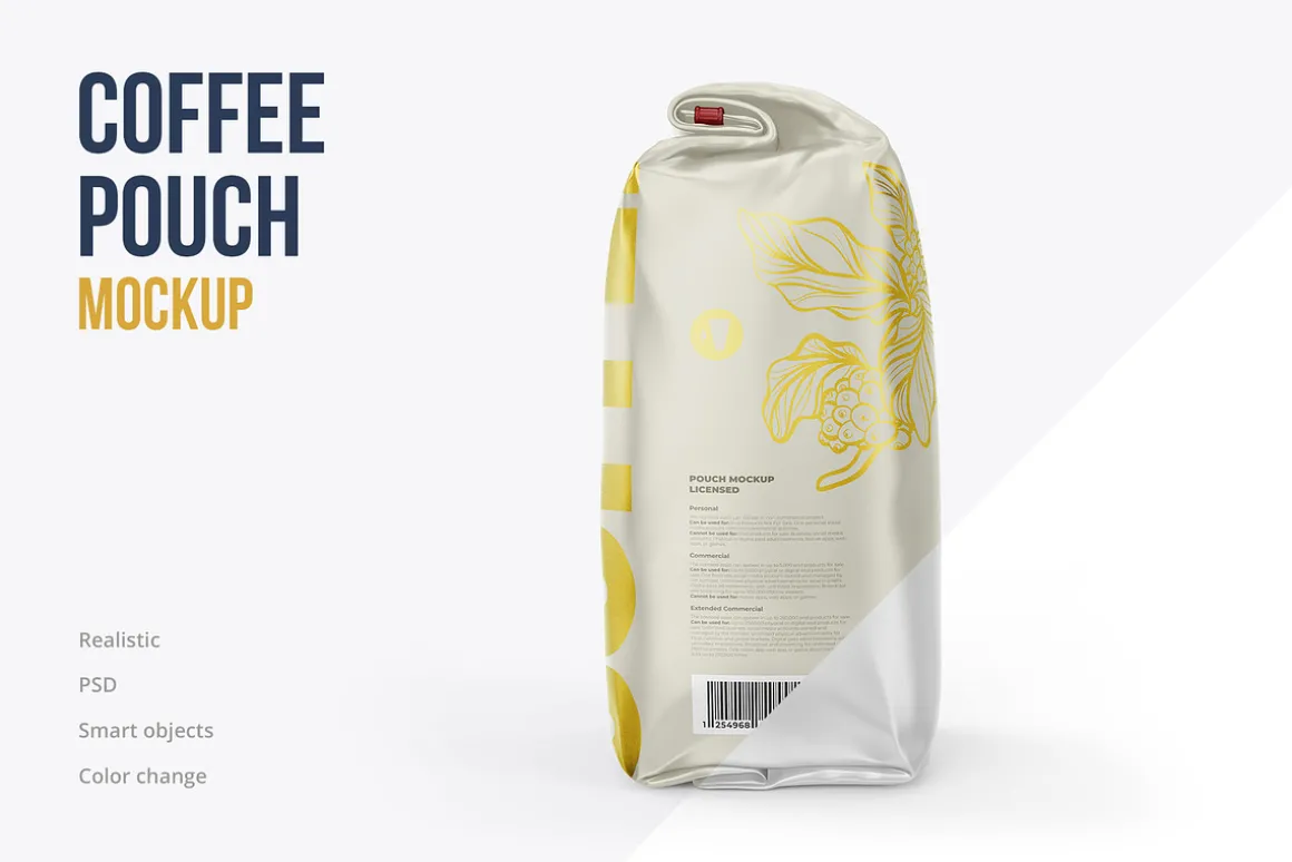 Coffee pouch mockup. Pack 6 PSD
