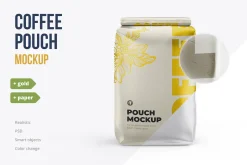 Coffee pouch mockup. Pack 6 PSD