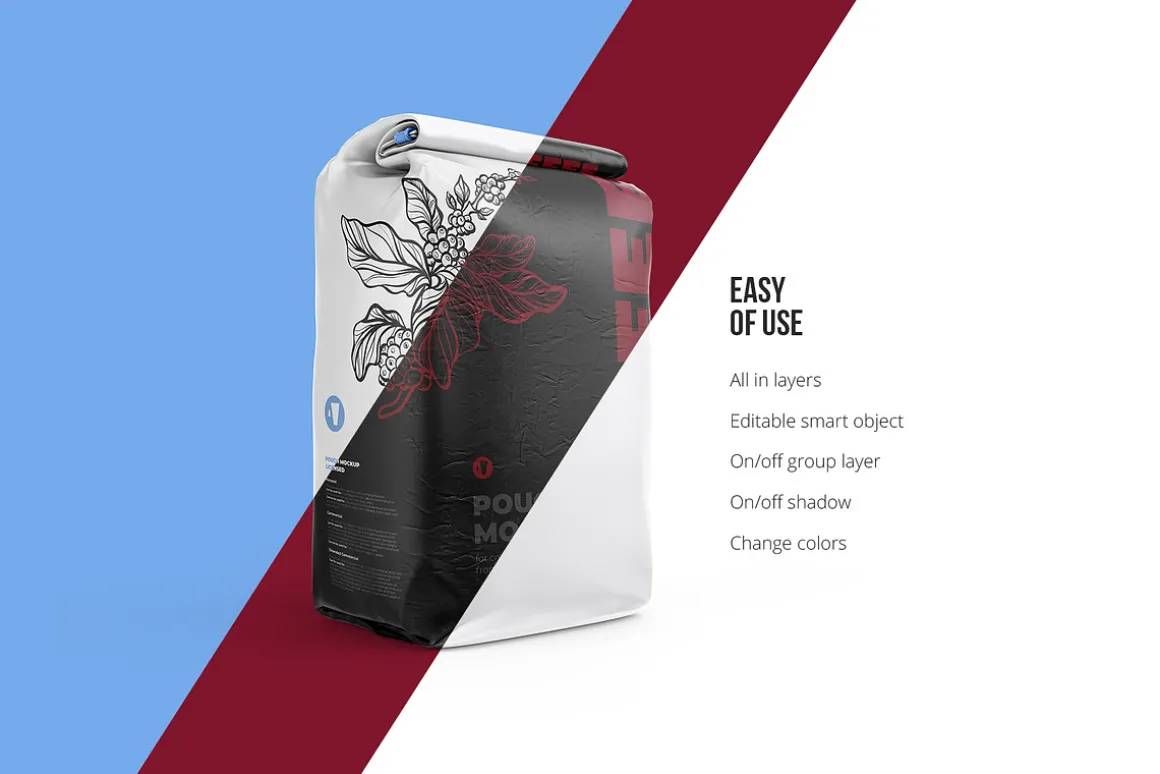 Coffee pouch mockup. Pack 6 PSD
