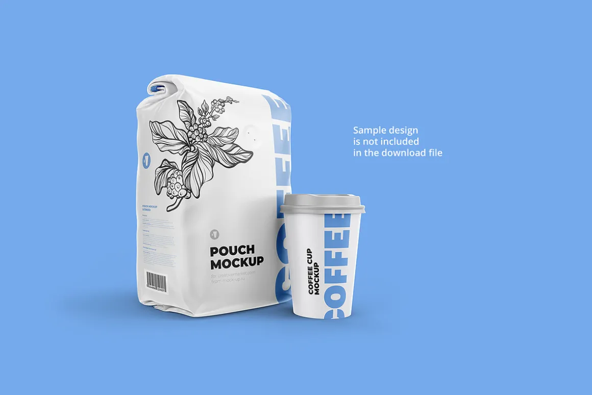 Coffee pouch mockup. Pack 6 PSD