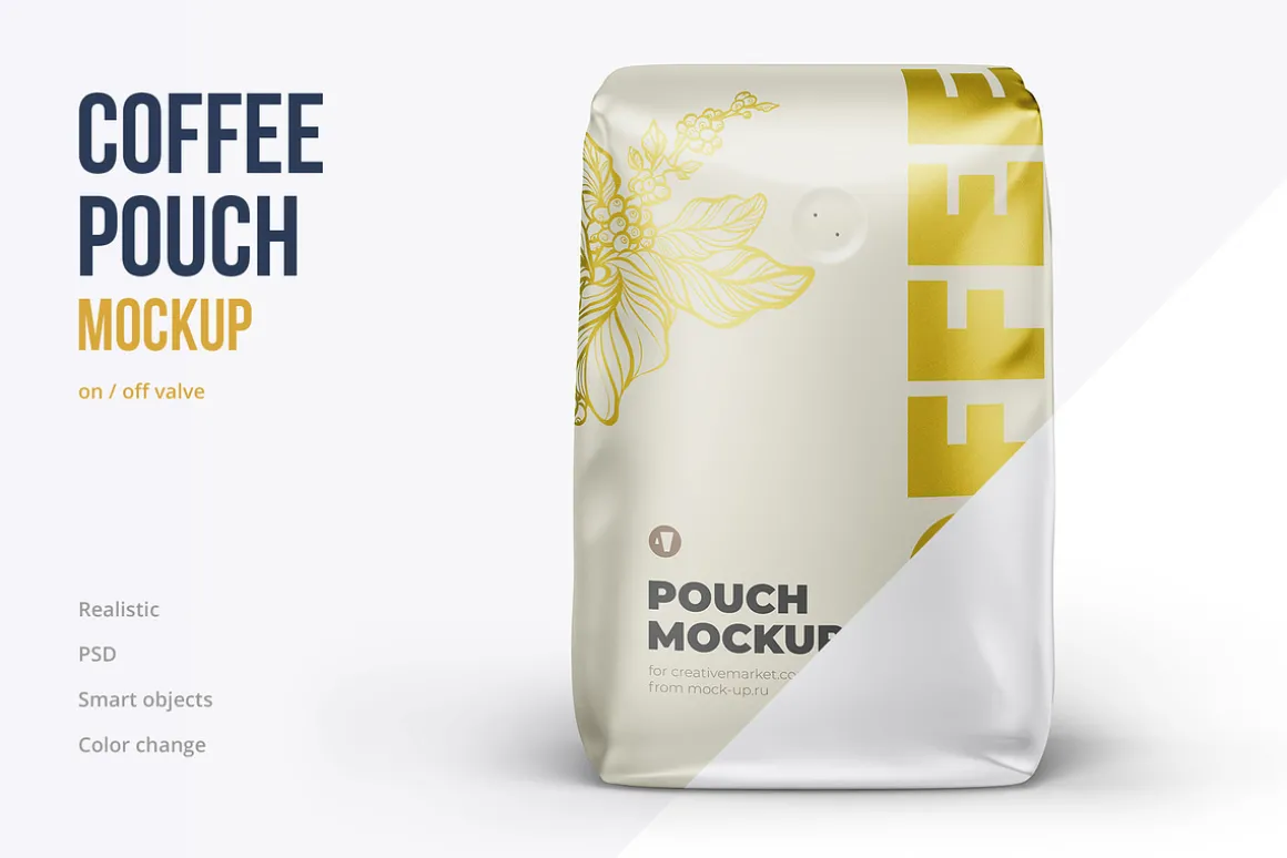 Coffee pouch mockup. Pack 6 PSD