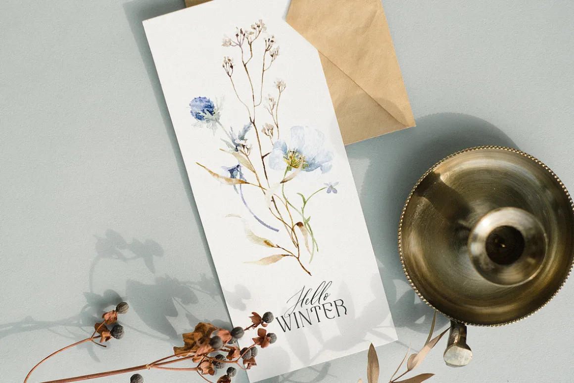 Cold season - watercolor wildflowers