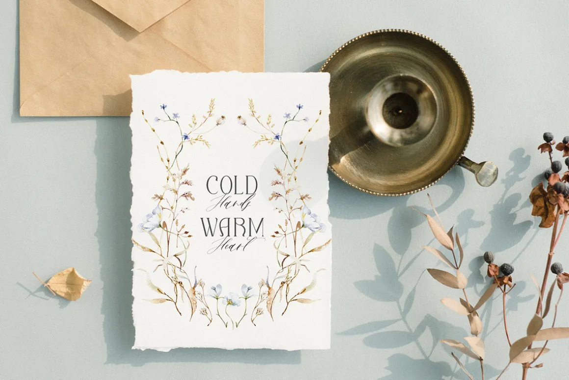 Cold season - watercolor wildflowers