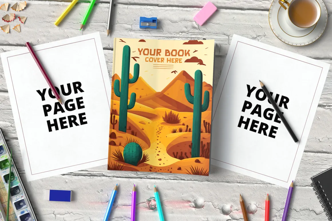 Coloring book cover and pages mockup