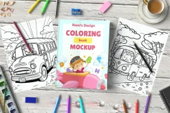 Coloring book cover and pages mockup