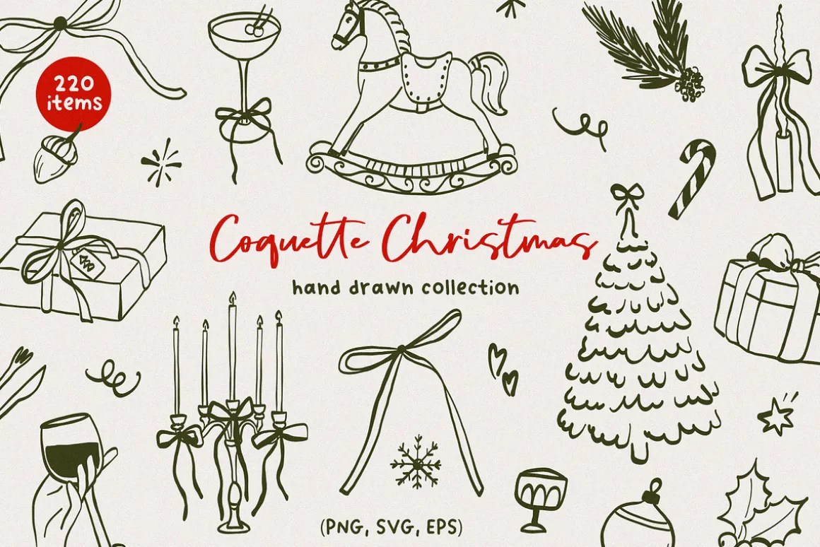 Coquette Christmas hand drawn set