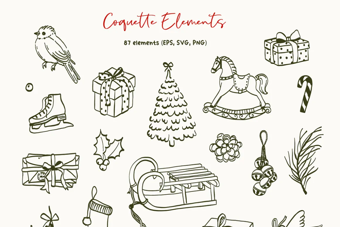 Coquette Christmas hand drawn set