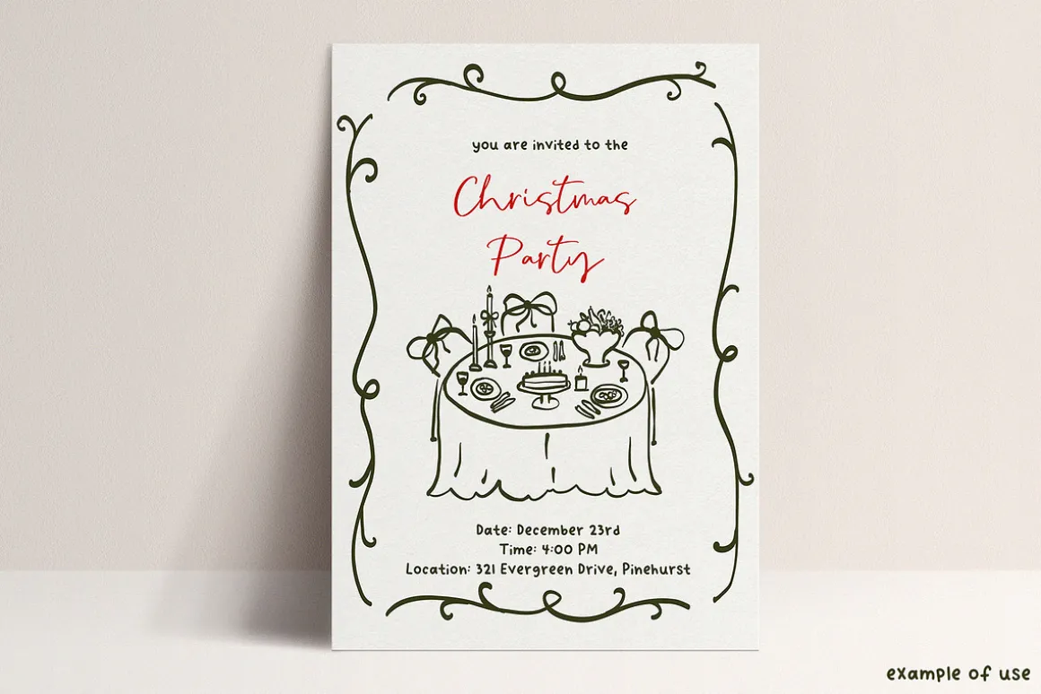 Coquette Christmas hand drawn set