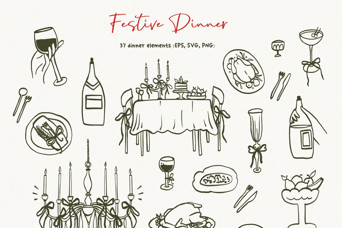 Coquette Christmas hand drawn set