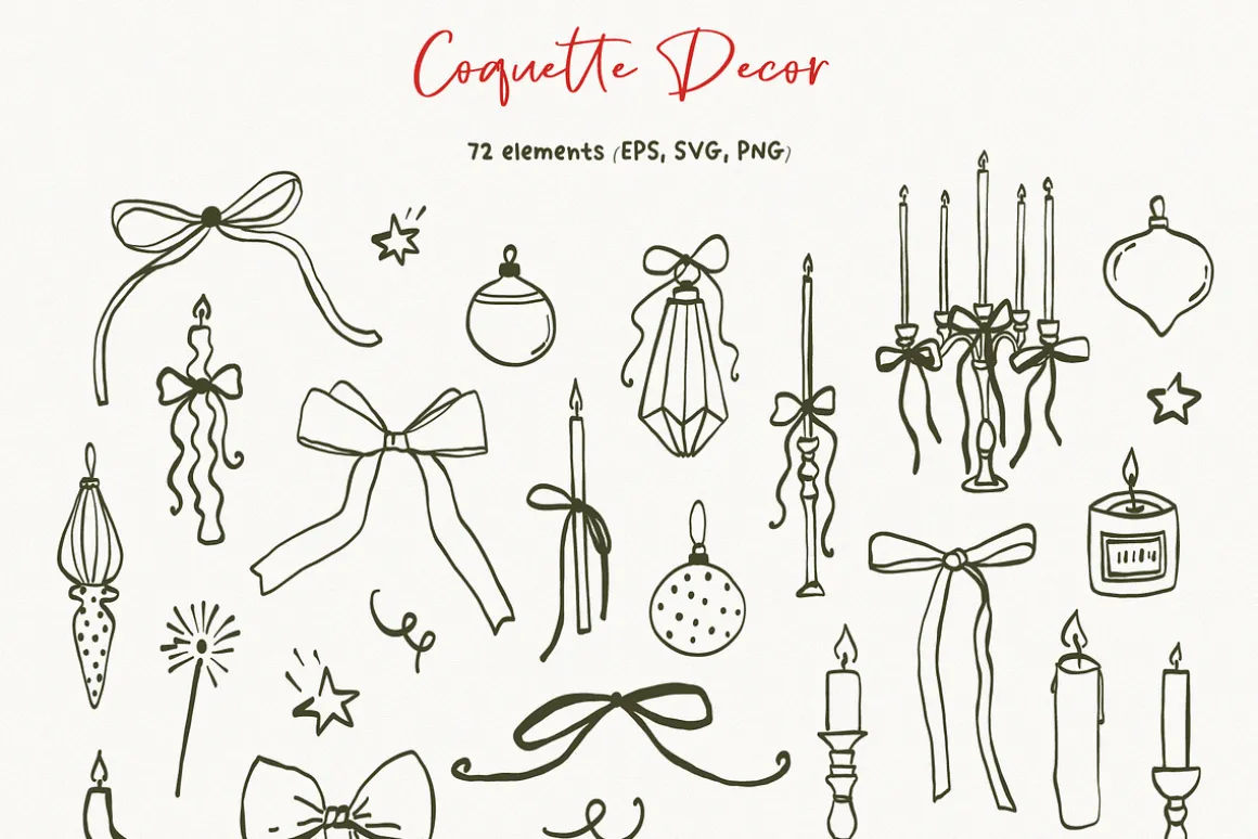 Coquette Christmas hand drawn set