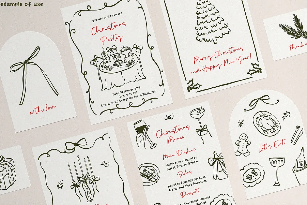 Coquette Christmas hand drawn set