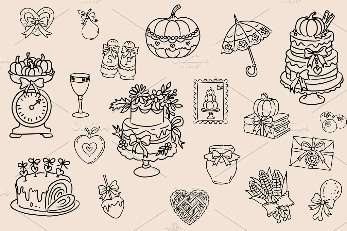 Coquette Thanksgiving Line Art