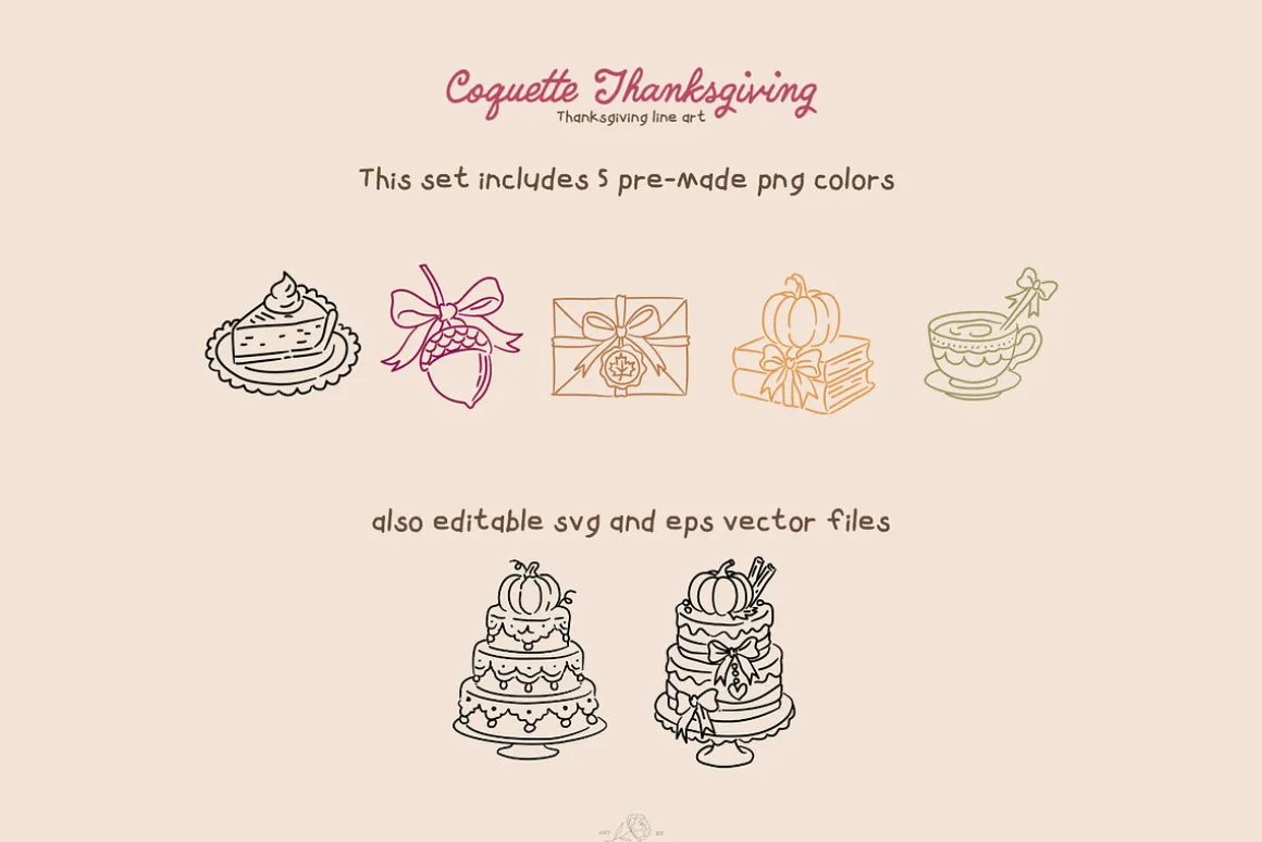 Coquette Thanksgiving Line Art