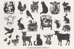 160 Cottagecore Linocut Collection